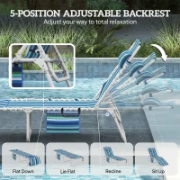 Outsunny Tanning Chair with Face Hole and Side Table, 5-Position Folding Outdoor Chaise Lounge Chair, Blue Stripe(m-6)
