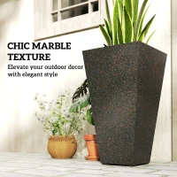 Outsunny 28" Tall Planters, Set of 3 Plastic Flower Pots with Marble Finish and Drainage Holes, Stackable Taper Planters, Brown(m-5)