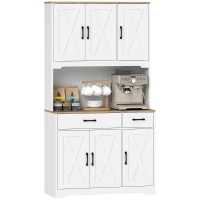 HOMCOM Tall Kitchen Pantry, 6 Doors, 2 Drawers, Adjustable Shelves & Worktop, Rustic Storage Cabinet for Living Room White(m-11)