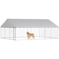 PawHut Galvanized Steel Outdoor Dog Kennel with Roof, Safety Locks, for Backyard, 19.7' x 14.8' x 7.9'(m-11)