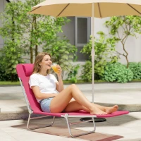 Outsunny Folding Chaise Lounge Chair, Portable Tanning Chair with Adjustable Backrest, Pillow for Beach Poolside Patio, Pink(m-8)