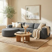 HOMCOM L Shaped Cloud Boneless Couch, Modular Sectional Sofa with Chaise and Deep Seat for Living Room, Bedroom, Dark Grey(m-8)