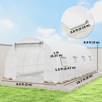Outsunny Walk-in Tunnel Greenhouse with 2 Support Rods, Mesh Door, Plant Hot House with PE Cover, 20'x10'x7', White(m-3)