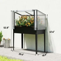 Outsunny Raised Garden Bed with Flip-Up Greenhouse Cover, Metal Elevated Garden Bed with Legs and Drainage Hole, Black(m-3)