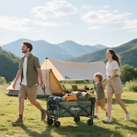 Outsunny Wagon Cart Foldable, Collapsible Wagon Cart with Removable Liner, Handle, Wheels, 72L & 198 LBS Capacity, Green(m-1)