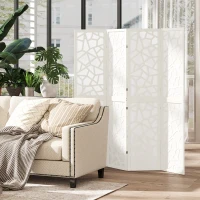 HOMCOM 4 Panel Room Divider, 5.6 FT Lightweight Folding Privacy Screen with Geometric Pattern for Living Room, Bedroom, White(m-8)