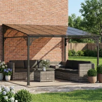 Outsunny 11' x 10' Outdoor Pergola, Wall Mounted Hardtop Lean-to Gazebo with Polycarbonate Roof and Metal-Aluminium Frame(m-8)