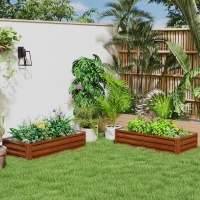 Outsunny 4' x 2' x 1' Raised Garden Bed, Set of 2 Galvanized Planter Box for Vegetables, Flowers, Herbs, Dark Brown Wood Effect(m-8)