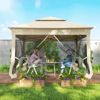 Outsunny Outdoor Patio Pop Up Canopy Gazebo Shelter with Zipper Netting, Carry Bag, 11' x 11', Beige(m-7)