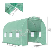 Outsunny 15' x 6.6' x 6.6' Walk-in Tunnel Greenhouse Garden Plant Seed Growing Warm House Outdoor Hot House w/ Roll Up Door, Windows, PE Cover Green(m-3)