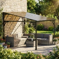 Outsunny 11' x 10' Outdoor Pergola, Wall Mounted Hardtop Lean-to Gazebo with Polycarbonate Roof and Metal-Aluminium Frame(m-10)