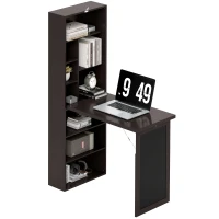 HOMCOM Fold-out Convertible Office Desk, Wall Mount Computer Desk with Blackboard and Side Shelf, Brown(m-2)