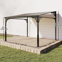 Outsunny 11' x 10' Outdoor Pergola, Wall Mounted Hardtop Lean-to Gazebo with Polycarbonate Roof and Metal-Aluminium Frame(m-3)