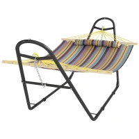 Outsunny Hammock with Stand, Heavy Duty Camping Hammock with Detachable Pillow and Spreader Bar, 264 lbs Capacity, Multicolor(m-11)