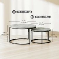 HOMCOM Modern Coffee Table Set of 2, Nesting Side Tables w/ Metal Base for Living Room Bedroom Office Marble Grey(m-3)