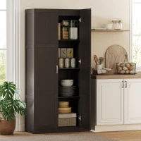HOMCOM Farmhouse Pantry Cabinet, 71" Tall Kitchen Pantry Storage Cabinet with Soft-Close Hinges, Adjustable Shelves, Dark Brown(m-2)