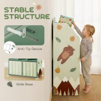 Qaba Kids Bookshelf with Storage, Toy Storage Unit with Book Display, Shelves and Fabric Drawers for Playroom Nursery, Green(m-6)