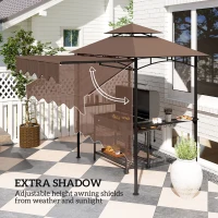 Outsunny 8' x 7.6' Grill Gazebo, Double Tiered Barbecue Grill Gazebo Shelter w/ Side Awning, 2 Side Shelves, 6 Hooks, Brown(m-4)