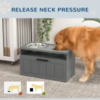 PawHut Elevated Dog Bowls, Large Breed Raised Dogs Bowl Stand with 2 Stainless Steel Bowls, Storage Drawer and Slow Feeder Mat(m-5)