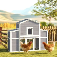 PawHut 66.5" Large Chicken Coop, Wooden Chicken House with 2 Nesting Boxes, Sliding Tray & Ramp, for Backyard Farm(m-10)