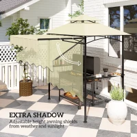 Outsunny 8' x 7.6' Grill Gazebo, Double Tiered Barbecue Grill Gazebo Shelter w/ Side Awning, 2 Side Shelves, 6 Hooks, Beige(m-4)