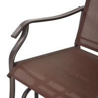 Outsunny Double Patio Glider Chair with Glass Top Center Table, Outdoor Glider Loveseat with High Back,  All Weather Breathable Mesh Fabric for Garden, Backyard, Deck, Brown(m-13)