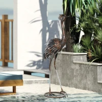 Outsunny Garden Statue Heron Standing Lawn Sculpture Statue Ornament with Stakes for Lawn 12.2"W x 7.1"D x 28"H Silver Tone(m-8)