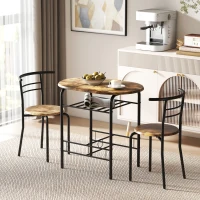 HOMCOM Dining Table Set of 3, Kitchen Table and Chairs Set for 2 with Shelf, Living Room Rustic Brown(m-8)