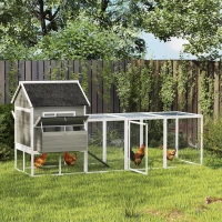 PawHut 137" Wooden Chicken Coop for 8-10 Chickens, Backyard, Dark Gray(m-10)