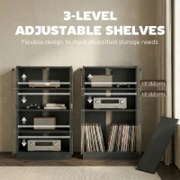 HOMCOM 5-Tier AV Media Stand with Push to Open Glass Doors, Audio-Video Storage Cabinet with Adjustable Shelves for DVD Players, Games Consoles, Routers, Distressed Black(m-6)