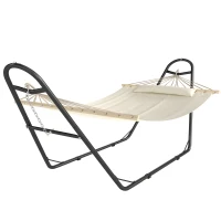 Outsunny Hammock with Stand, Heavy Duty Camping Hammock with Detachable Pillow and Spreader Bar, 264 lbs Capacity, Cream White(m-2)