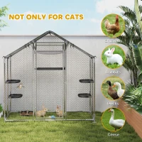 PawHut Large Catio Outdoor Cat Enclosure with Waterproof Cover, Walk-in Cat Patio w/ 5 Adjustable Platforms & Hammock(m-9)