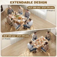 HOMCOM Extendable Dining Table for 4-6 People, 43.3"-51.2" Kitchen Table with 6 Open Shelves, Natural Wood(m-4)