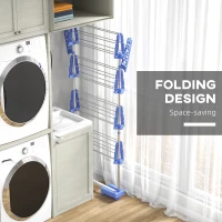 HOMCOM Garment Drying Rack Stainless Steel Folding Clothes Hanging Rack with Side Wings Castors for Indoor Outdoor Blue(m-6)