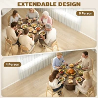 HOMCOM Extendable Dining Table for 6, 60" Farmhouse Kitchen Table with 2-Tier Storage Shelf and Fluted Sliding Doors, Walnut(m-4)