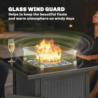 Outsunny 32" Propane Gas Fire Pit Table, 50,000 BTU Square Patio Table with Fire Pit, Wind Guard, Lid, CSA Certified, Black(m-7)