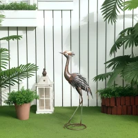 Outsunny Garden Statue Heron Standing Lawn Sculpture Statue Ornament with Stakes for Lawn 12.2"W x 7.1"D x 28"H Silver Tone(m-7)