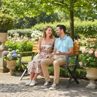 Outsunny Outdoor Garden Bench, Patio Bench with Backrest and Armrests, 2-Person Garden Seating(m-1)