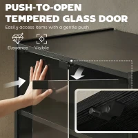 HOMCOM 5-Tier AV Media Stand with Push to Open Glass Doors, Audio-Video Storage Cabinet with Adjustable Shelves for DVD Players, Games Consoles, Routers, Distressed Black(m-5)