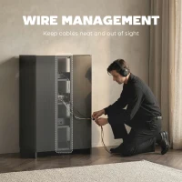 HOMCOM 5-Tier AV Media Stand with Push to Open Glass Doors, Audio-Video Storage Cabinet with Adjustable Shelves for DVD Players, Games Consoles, Routers, Distressed Black(m-7)