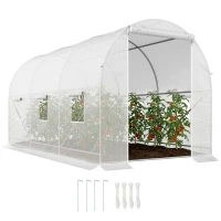 Outsunny 11.5x6.6x6.6ft Walk-in Tunnel Greenhouse Portable Garden Plant Growing Warm House with Door and Ventilation Window, White(m-2)
