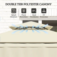 Outsunny 8' x 7.6' Grill Gazebo, Double Tiered Barbecue Grill Gazebo Shelter w/ Side Awning, 2 Side Shelves, 6 Hooks, Beige(m-5)