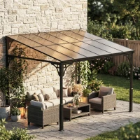 Outsunny 11' x 10' Outdoor Pergola, Wall Mounted Hardtop Lean-to Gazebo with Polycarbonate Roof and Metal-Aluminium Frame(m-9)