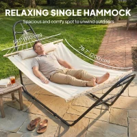 Outsunny Hammock with Stand, Heavy Duty Camping Hammock with Detachable Pillow and Spreader Bar, 264 lbs Capacity, Cream White(m-4)