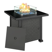 Outsunny 32" Propane Gas Fire Pit Table, 50,000 BTU Square Patio Table with Fire Pit, Wind Guard, Lid, CSA Certified, Black(m-11)