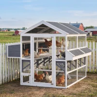 PawHut Wooden Chicken Coop, Outdoor Hen House with 2 Feeders, 2 Nesting Boxes, 2 Roosting Bars, Ramps, Waterproof Roof(m-2)
