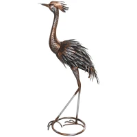 Outsunny Garden Statue Heron Standing Lawn Sculpture Statue Ornament with Stakes for Lawn 12.2"W x 7.1"D x 28"H Silver Tone(m-2)