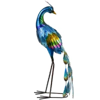 Outsunny Peacock Garden Statue Lawn Ornament Steel Garden Decor Bird Statue with Stakes 9.8" W x 11.4" D x 23.2" H Multi-coloured(m-11)