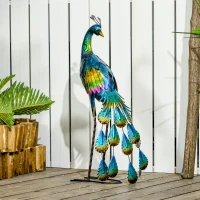 Outsunny Peacock Garden Statue Lawn Ornament Steel Garden Decor Bird Statue with Stakes 9.8" W x 11.4" D x 23.2" H Multi-coloured(m-8)