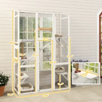 PawHut Outdoor Catio Cat Enclosure, Large Wooden Cat House with 6 Jumping Platforms, Scratching Post, 2 Ramps, for 2-3 Kittens(m-3)